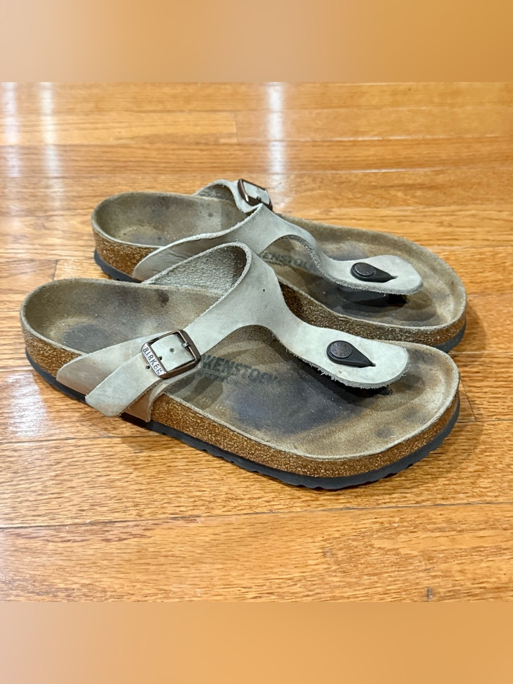 Birkenstock Womens 39 8-8.5 Gizeh Leather Thongs Sandals Cork T Stap Slides